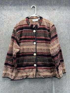 Flashback Jacket Womens XL Multicolor Striped Knit Button Front Boho Hippie